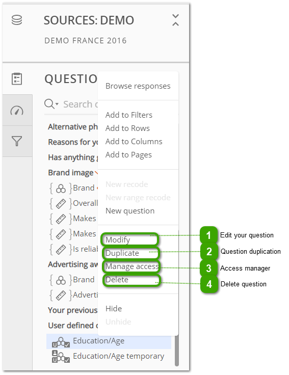 User-Defined Question Context Menu