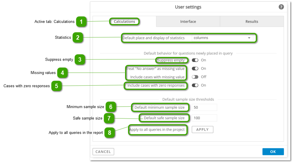 User Settings - Calculations