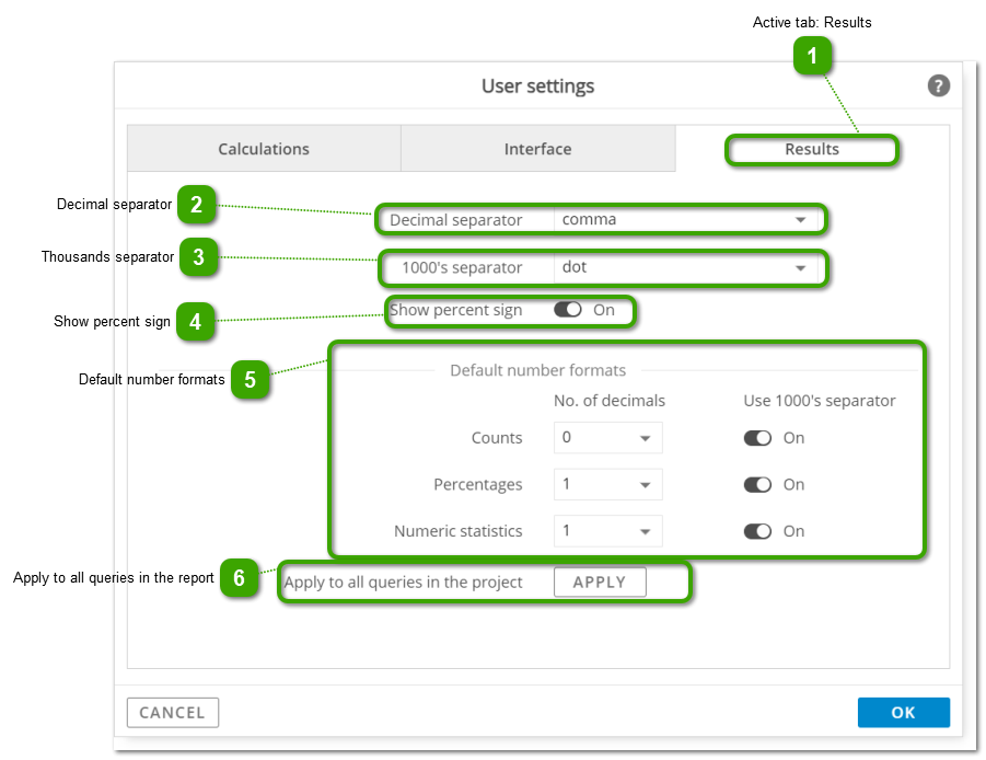 User Settings - Results