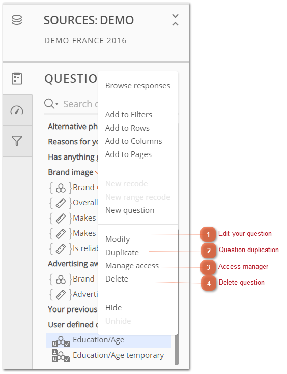 User-Defined Question Context Menu